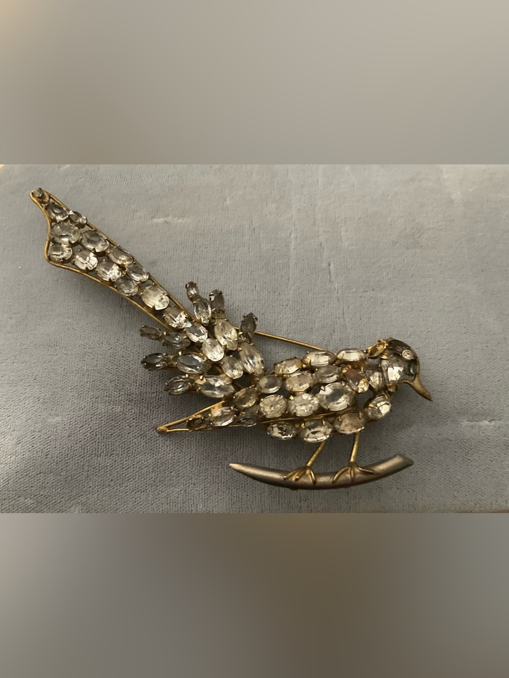 Vintage Rhinestone Bird  Brooch